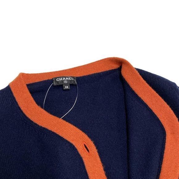 Chanel Cardigan Size 38 M Women - P59182 Dark Navy And Orange Long Sleeves / - Picture 8 of 12
